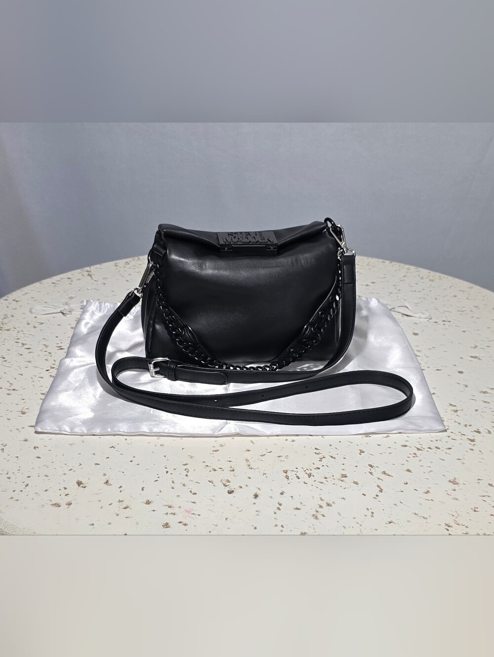 Steve Madden Black Convertible Puffy Crossbody Slouchy Shoulder Bag